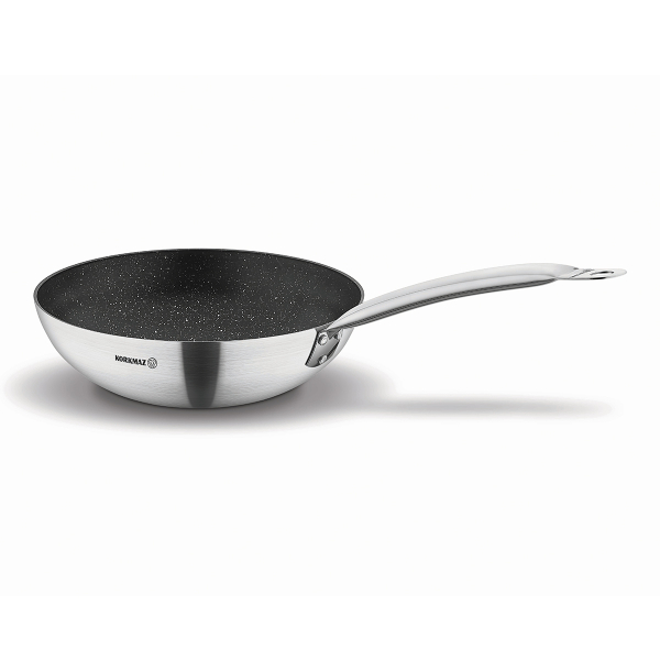 Korkmaz Gastro Bratpfanne Edelstahl rostfrei 36cm x 6cm circa 6 Liter fuer Gastronomie und Profikueche