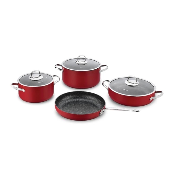 Korkmaz Zeta Alu 7pcs Cookware Set Red A1877