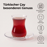 LAV Ayda Türkische Teegläser 12-teilig – 6 Çay Gläser & 6 Untertassen 135 ml