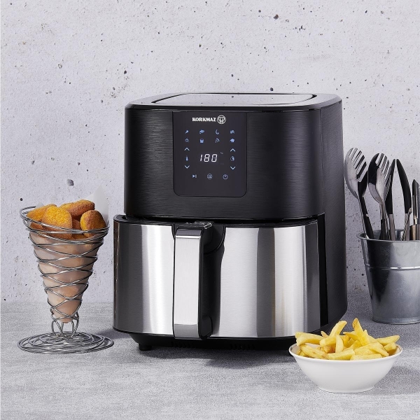 Korkmaz Heissluftfritteuse Airfryer 4 Liter mit digitalem Display einstellbarer Temperatur und Antihaft Korb Air Max