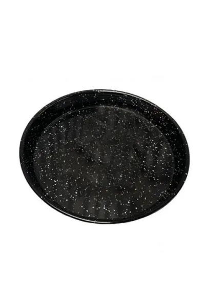 Backform Emaille rund Kuchenform Pizzaform Ofenform schwarz Backblech 34cm