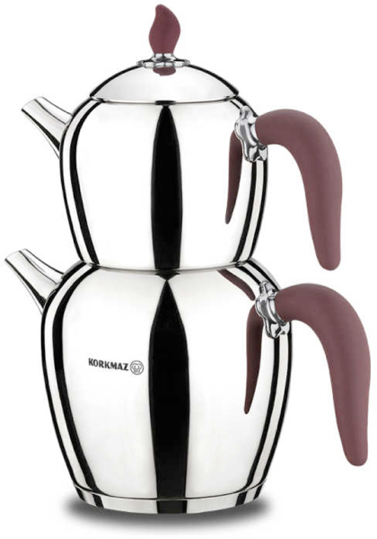 Korkmaz Teekanne aus Edelstahl Induktion Sehnaz Tea Pot Set Rot Chrom