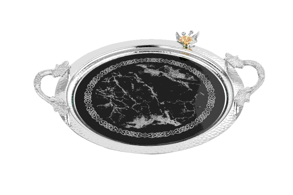 Dalgic gümüs 22302MD Serviertablett rund mit Glas Silber L
