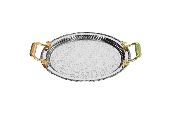 Dalgic gümüs 20232 Serviertablett Rund Silber mit Gold Griffen M