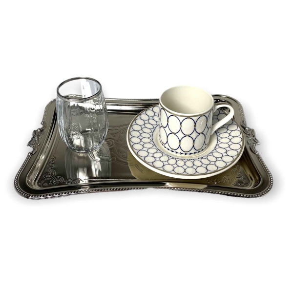 Dalgic gümüs 2700K 4teiliges Kaffeeset mit Metall Serviertablett