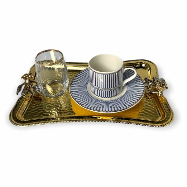 Dalgic gümüs 2700JA 4teiliges Kaffeeset mit Metall Serviertablett