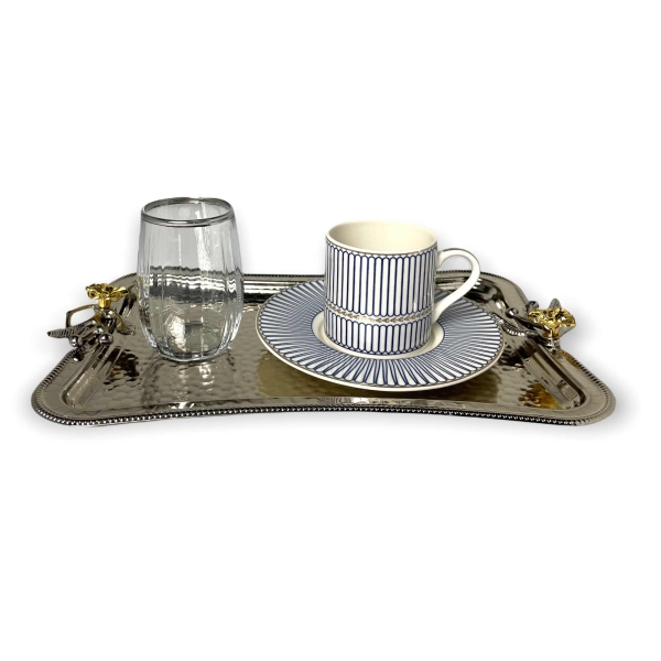 Dalgic gümüs 2700J 4teiliges Kaffeeset mit Metall Serviertablett