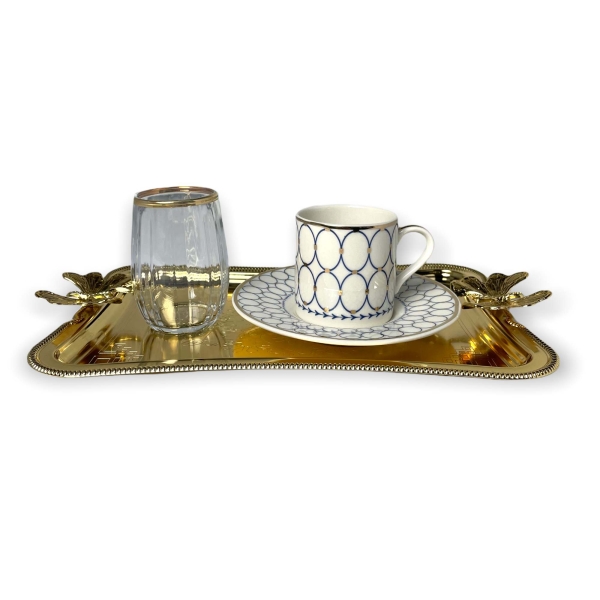 Dalgic gümüs 2700KA 4teiliges Kaffeeset mit Metall Serviertablett