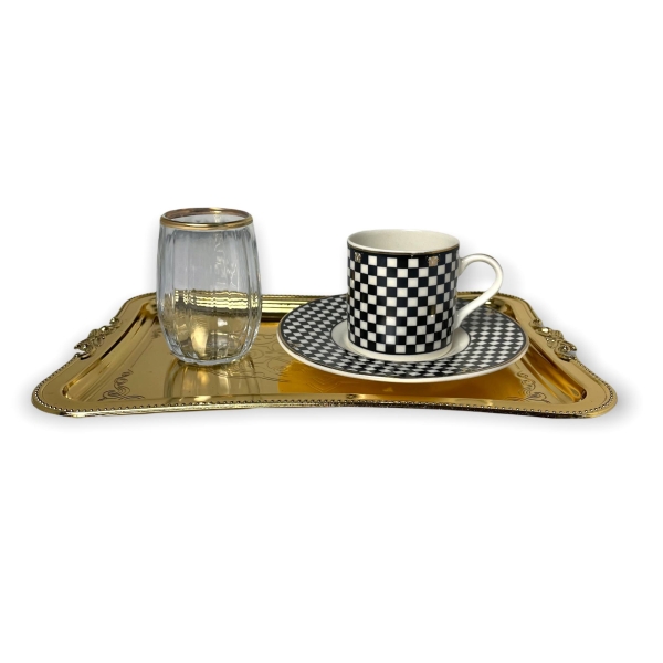 Dalgic gümüs 2700A 4teiliges Kaffeeset mit Metall Serviertablett