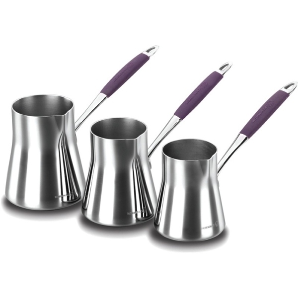 Korkmaz Coffee Pot Set Violet Cezve Takimi aus Edelstahl Induktionsgeeignet Flora
