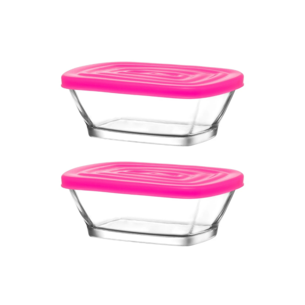LAV Aufbewahrungsdosen Set Defne Cube 2er Set 375ml luftdicht mit pink Deckeln Glasdosenr