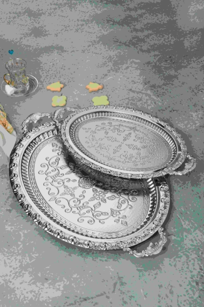 Dalgic gümüs 2220SET2 2tlg Oval Metallserviertablett Silber