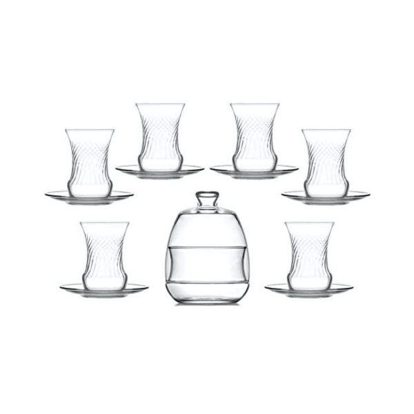LAV Inci 13Teiliges TeeSet 6 Teegläser 6 Untertassen und Zuckerschale Perfekt für Teeliebhaber