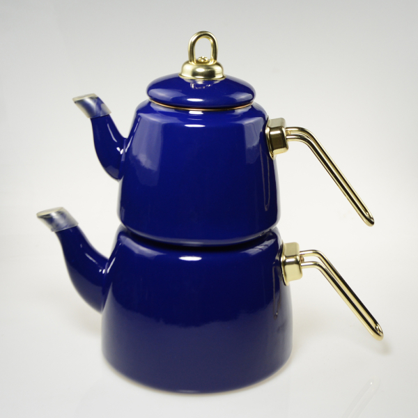 Kaya Home Türkische Teekanne Emaille Induktionsgeeignet Vierteilig Blau