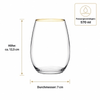 Pasabahce Amber Golden Touch Wassergläser 6er Set 570 ml mit Goldrand