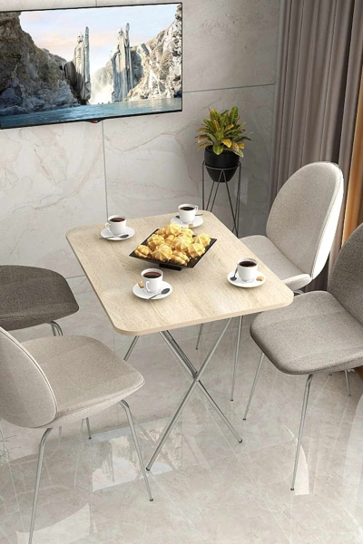 Akkaya Klapptisch mit Metallfüße rechteckig Holz Durchmesser 90x60cm