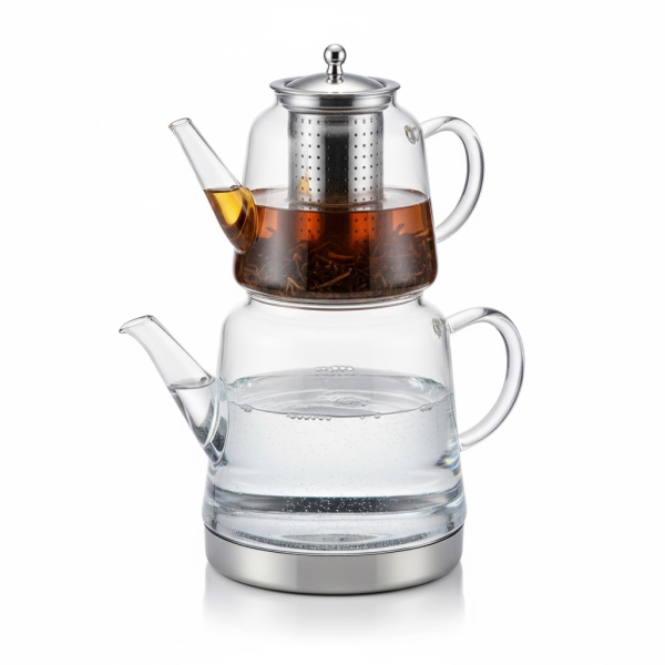 Weissberg Türkische Teekanne Glas Induktionsgeeignet mit Edelstahl Infuser Elegante Serie