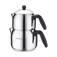 Korkmaz Orbit Midi Teekannen-Set 0,7 / 1,4 l – Çaydanlık, Edelstahl 18/10, Kugelform