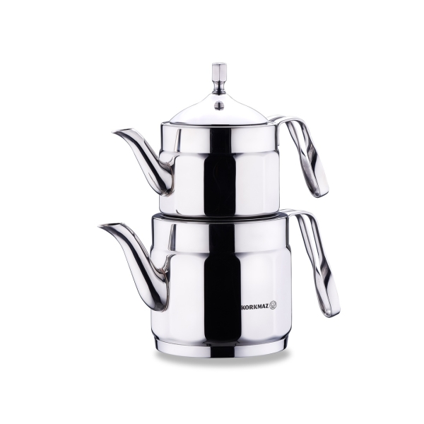 Türkische Teekanne Caydanlik Edelstahl Korkmaz NOSTALIJA 2 Teilig Induktion