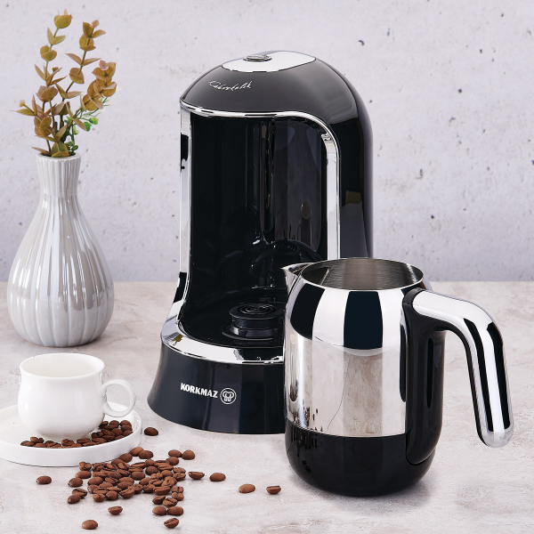 Korkmaz Kahvekolik Mokkamaschine Kaffeemaschine Schwarz Chrom A86007