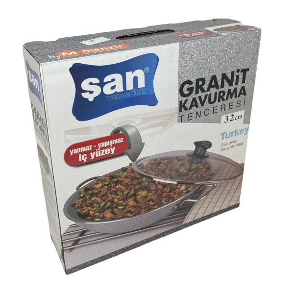 Menzir San Bräter aus Granit Kavurma Tenceresi Wok 32cm