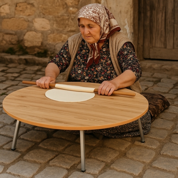 Akkaya Holzbodentisch Sofra Esstisch Klapptisch mit Metalfüße Durchmesser 80cm