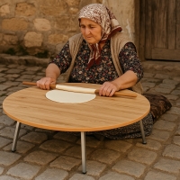 Akkaya Holzbodentisch Sofra Esstisch Klapptisch mit Metalfüße Durchmesser 80cm