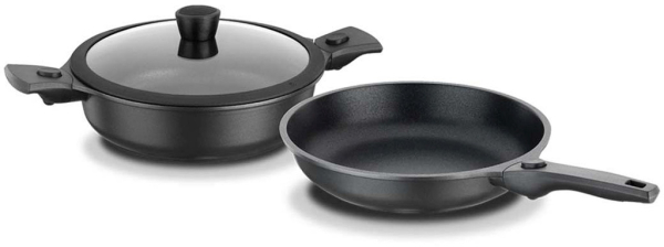 Korkmaz Flexia Alu 3teiliges Topfset Induktion KochgeschirrSet Granit induktionsgeeignet mit Deckel A1539