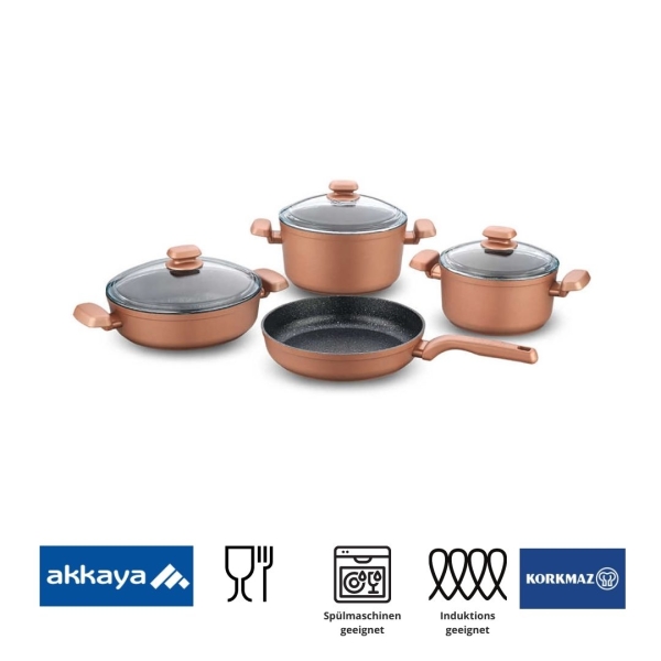 Korkmaz Helena 7teiliges Topfset Induktion KochgeschirrSet Edelstahl induktionsgeeignet mit Glasdeckel A1350