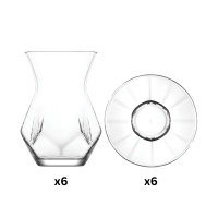 LAV Alya Teeglas-Set 12-teilig — 6 Çay-Gläser 165 ml + 6 Untertassen