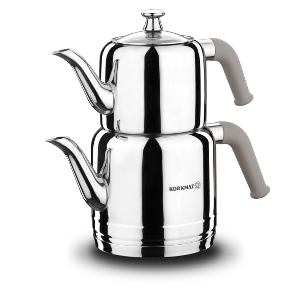 Türkische Teekanne Caydanlik Edelstahl Korkmaz RIVA 4 Teilig Induktion Beige