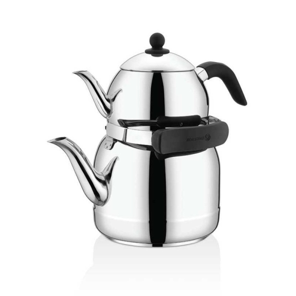 Korkmaz Türkische Teekanne aus Edelstahl induktionsgeeignet doppelt für Türkischen Cay Ornella