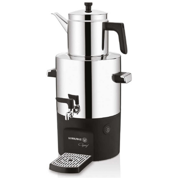 Korkmaz Caysef Samowar A841-01 – Elektrische Teemaschine 5 L, Chrom