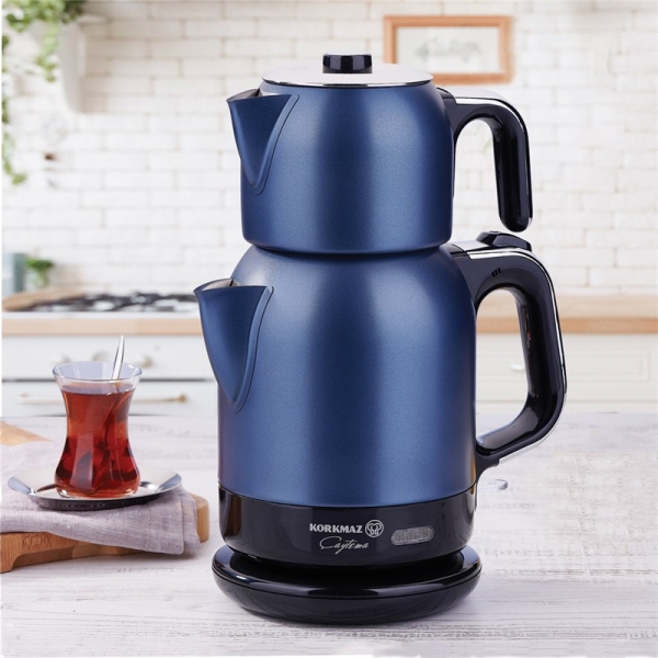 Korkmaz Caytema Azura Blau Chrom Elektrischer Teekocher Teemaschine A33107