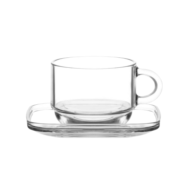 LAV COZYS2 12 teiliges Glas Set mit Henkel Tassen & Unterteller Set