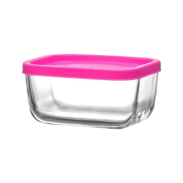 LAV Cube Snackschalen Set 2 teilig 405?ml Glas mit Pink Deckel