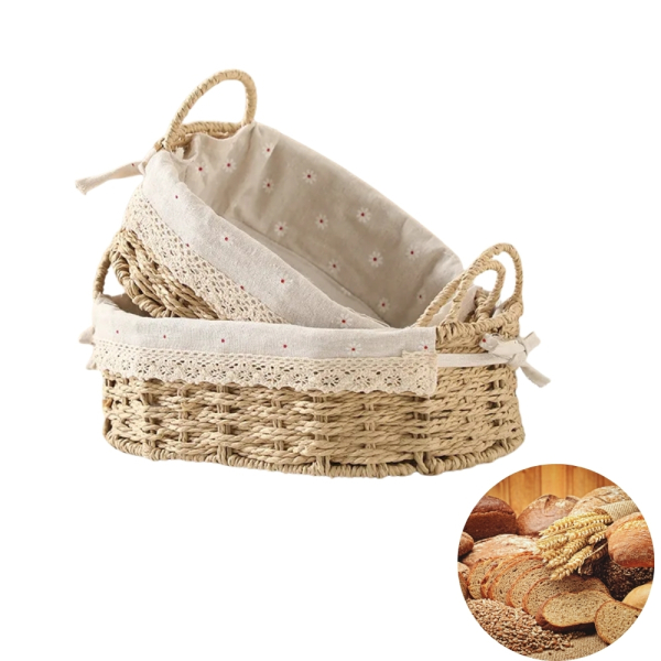 Brotkorb Natur Weide mit Stoffeinsatz oval Landhausstil Brotkorb Frühstückskorb 2 teiliger