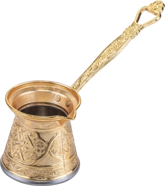 KayaHome Kupfer Cezve No 5 Gold 220 ml – handgemachte türkische Mokkakanne mit Gravur & Messinggriff