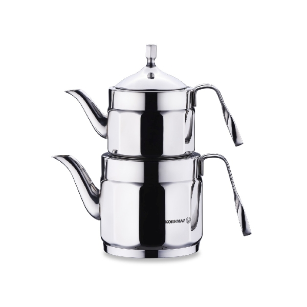 Korkmaz Türkische Teekanne Edelstahl induktionsgeeignet zwei teilig für Türkischen Cay Nostaljia