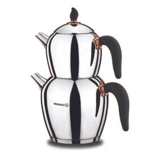 Korkmaz Türkische Teekanne aus Edelstahl induktionsgeeignet zwei teilig für Türkischen Cay Sehnaz