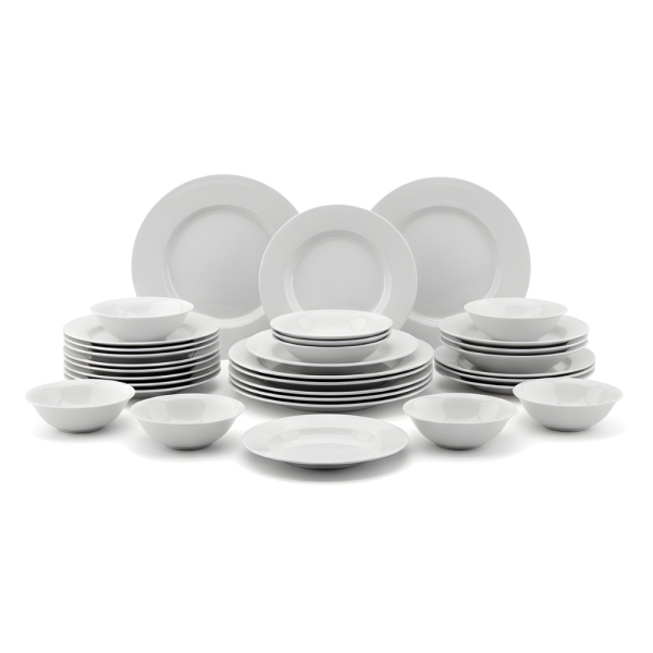 Weisse Rose Bianco Classico Porzellan Tafelservice 24tlg weiß Geschirrset für 6 Personen mit Tellern und Schalen