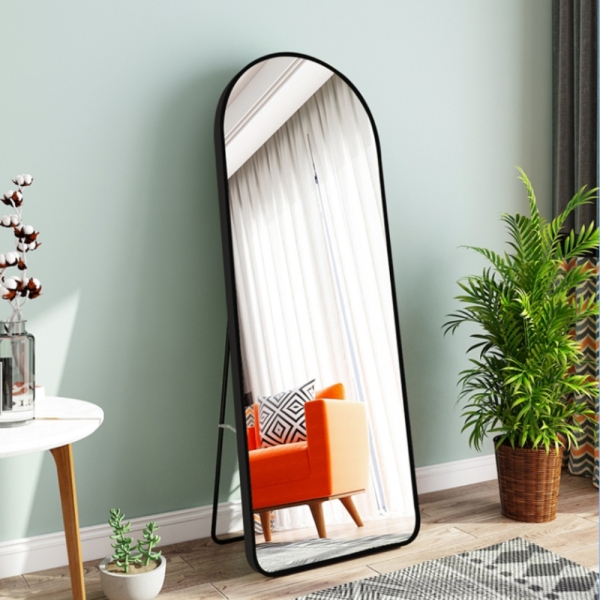 Design Ganzkörperspiegel Schwarz 50x160 cm archförmig zum Hängen oder Stellen Akkaya