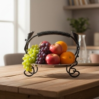 Akkaya Obstschale Metall mit Henkel rund Schwarz...