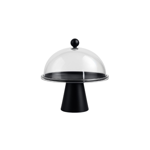 Tortenständer mit Haube schwarz Kuchenplatte mit Deckel Servierplatte für Kuchen Gebäck Dessert
