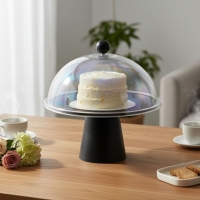 Tortenständer mit Haube schwarz Kuchenplatte mit...