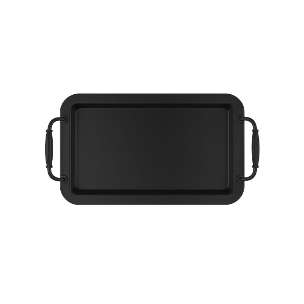 Serviertablett Metall Schwarz Rechteckig mit Griff 41x23 cm Modernes Deko Tablett