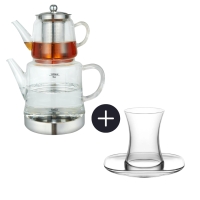 Weissberg Caydanlik Glasteekanne Induktionsgeeignet im Set mit LAV Teeglas Set 6 Personen Zen