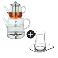 Weissberg Caydanlik Glasteekanne Induktionsgeeignet im Set mit 6 Teegläsern Sets LAV Eva