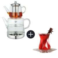 Weissberg Caydanlik Glasteekanne Induktionsgeeignet im Set mit 6 Teegläsern Sets LAV Alya