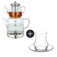 Weissberg Caydanlik Glasteekanne Induktionsgeeignet im Set mit 6 Teegläsern Sets LAV Eda